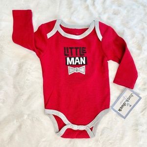 Duck Duck Goose "Little Man" Red & Gray Long Sleeve Onesie W/ Bowtie 3-6M - NWT